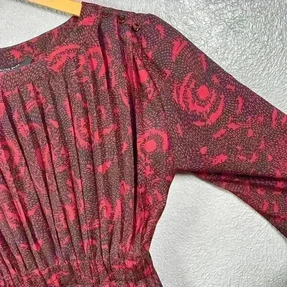 WALTER BAKER Vintage Look Fit Flare Long Sleeve Silky Pleated Dress Small 6 - Picture 13 of 14